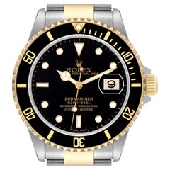 Rolex Submariner Steel Yellow Gold Black Dial Mens Watch 16613 Box Papers