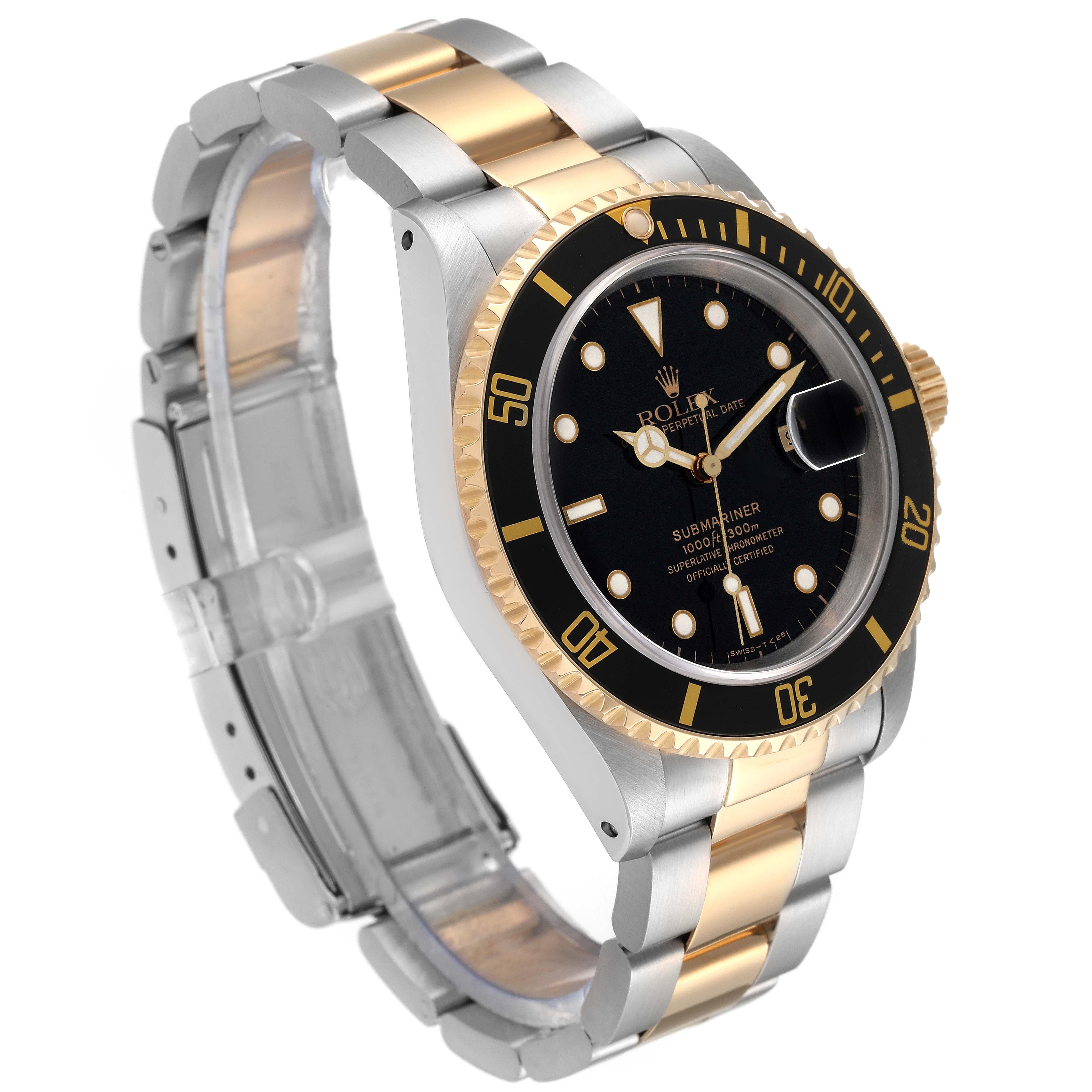 Rolex Submariner Steel Yellow Gold Black Dial Mens Watch 16613 In Excellent Condition In Atlanta, GA