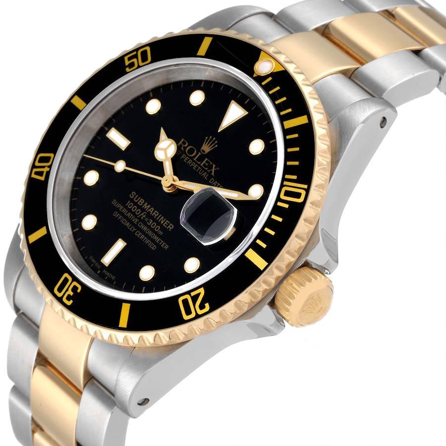 Rolex Submariner Steel Yellow Gold Black Dial Mens Watch 16613 en vente 1