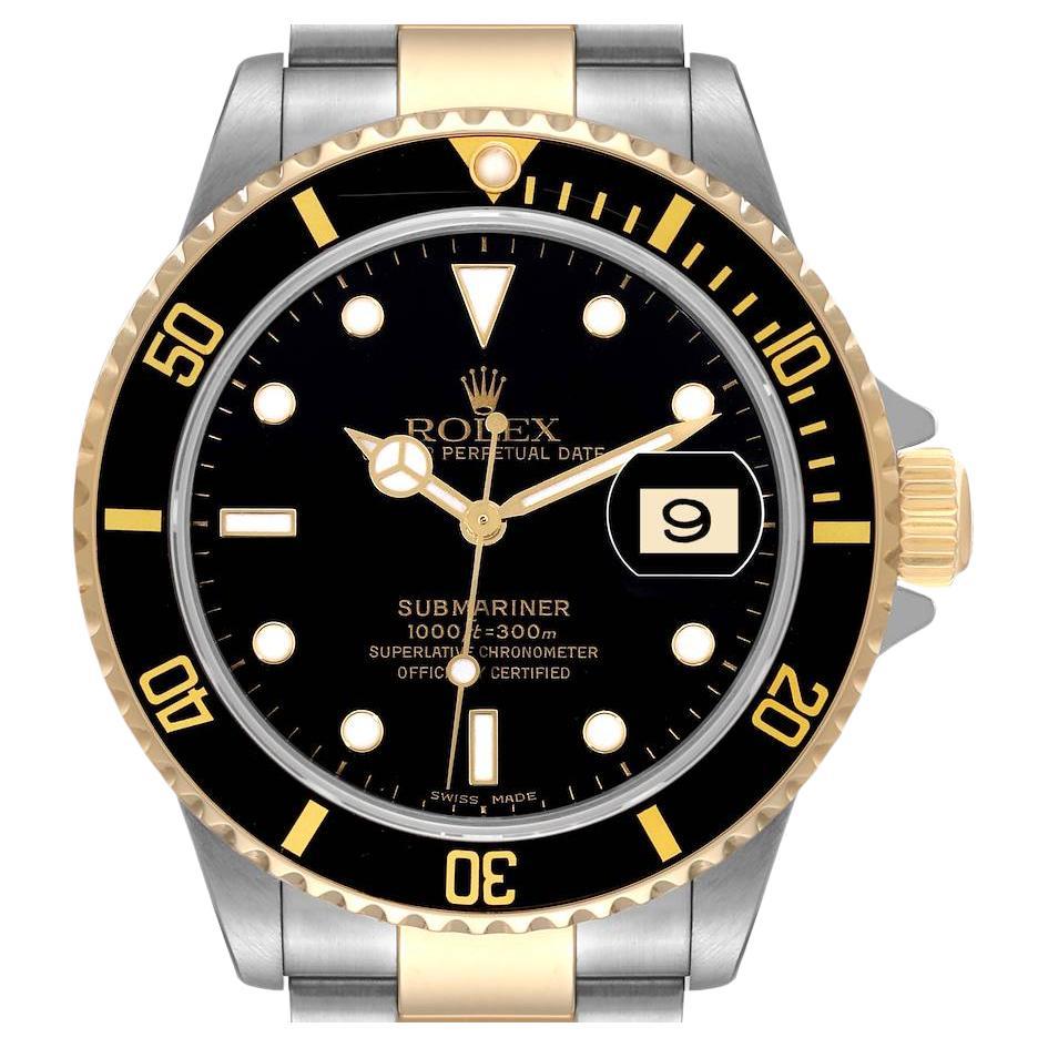 Rolex Submariner Steel Yellow Gold Black Dial Mens Watch 16613 For Sale