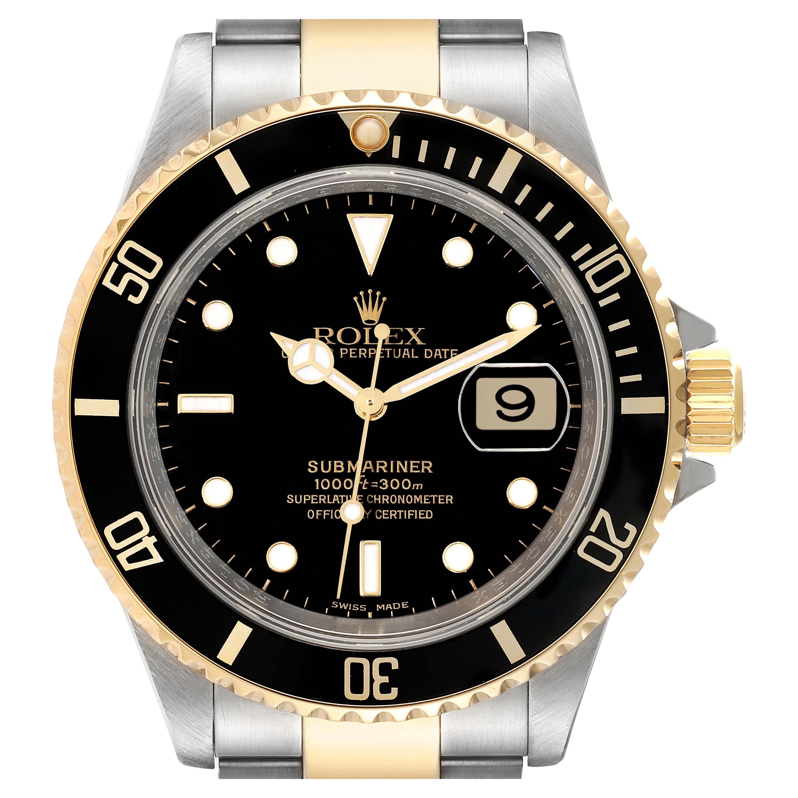 Rolex Submariner Steel Yellow Gold Black Dial Mens Watch 16613