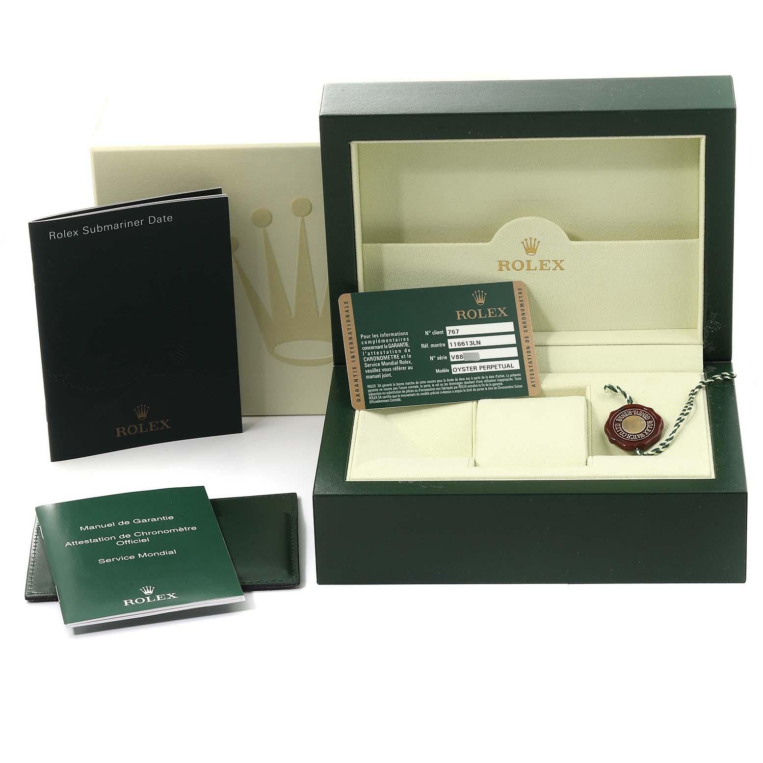 Rolex Submariner Steel Yellow Gold Black Diamond Dial Mens Watch 116613 Box Card For Sale 6