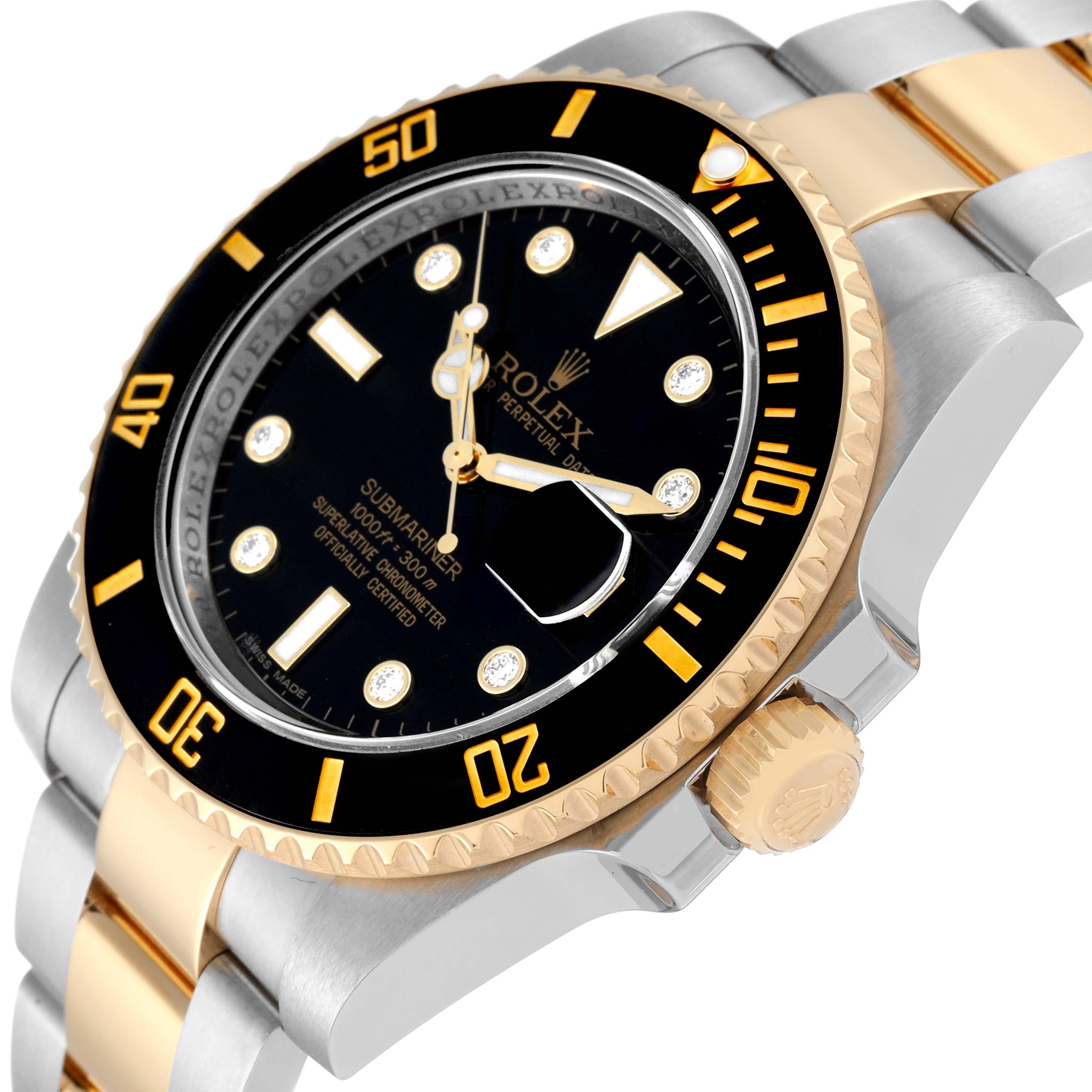 Rolex Submariner Steel Yellow Gold Black Diamond Dial Mens Watch 116613 Box Card For Sale 4