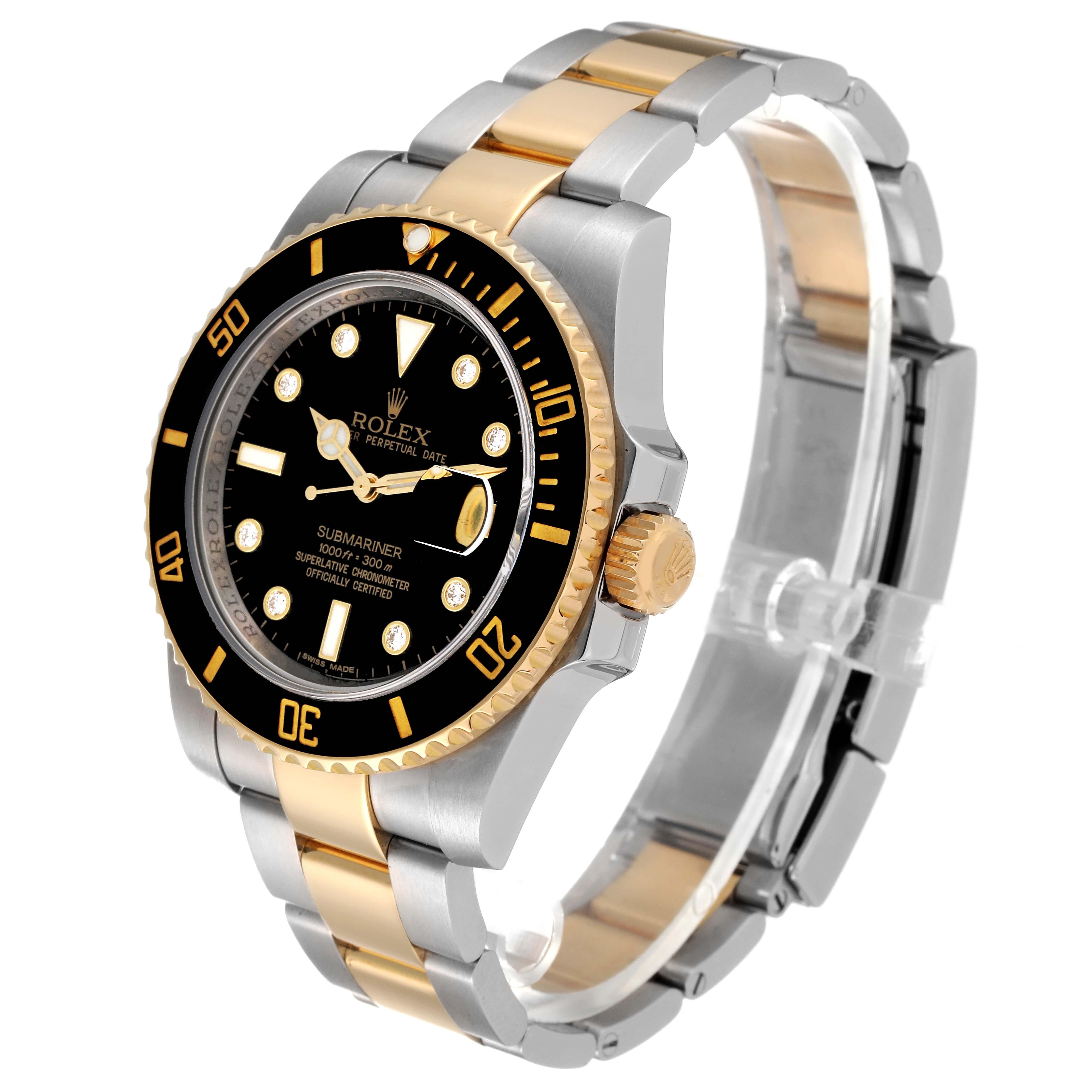 Rolex Submariner Steel Yellow Gold Black Diamond Dial Mens Watch 116613 Box Card For Sale 5