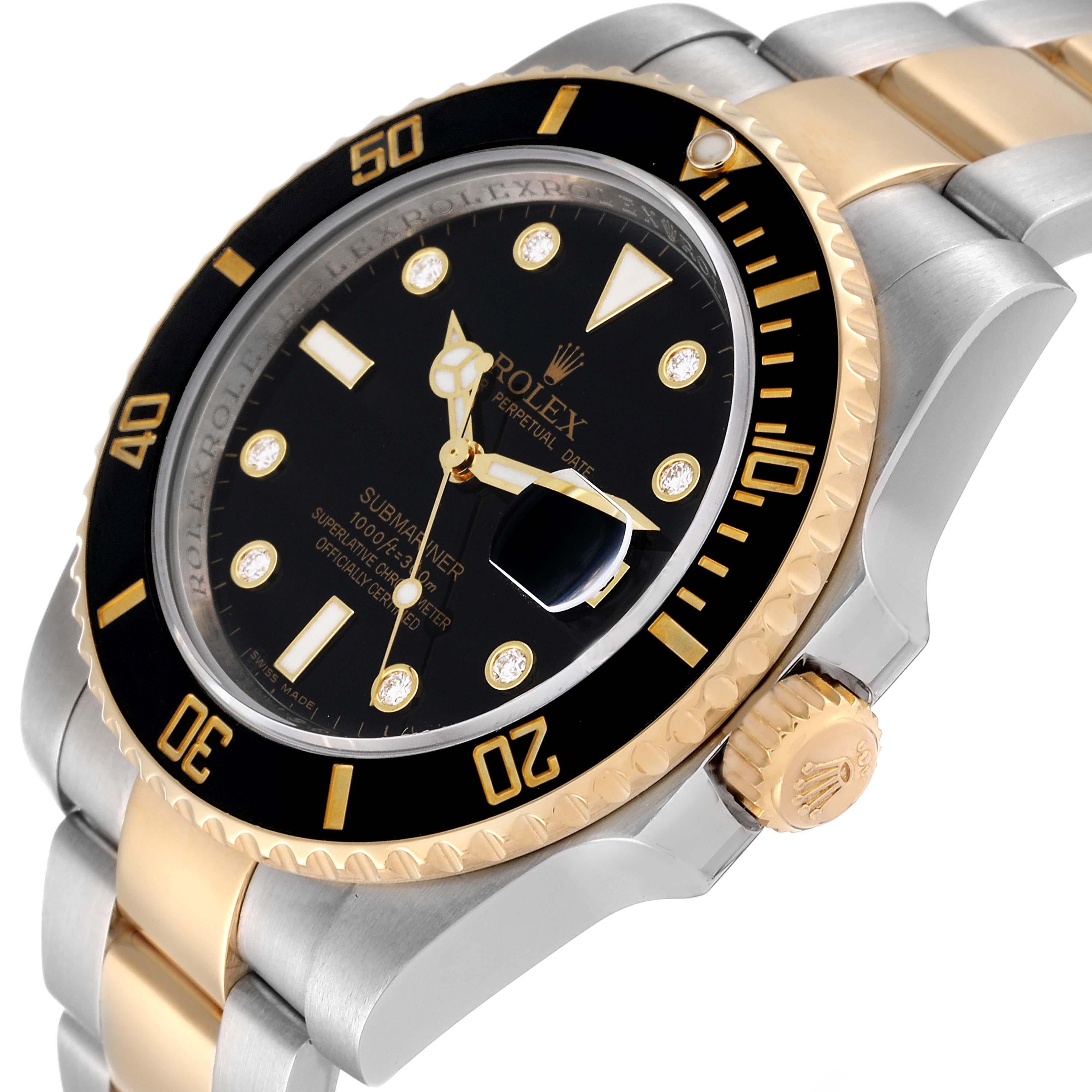 Rolex Submariner Steel Yellow Gold Black Diamond Dial Mens Watch 116613 In Excellent Condition In Atlanta, GA