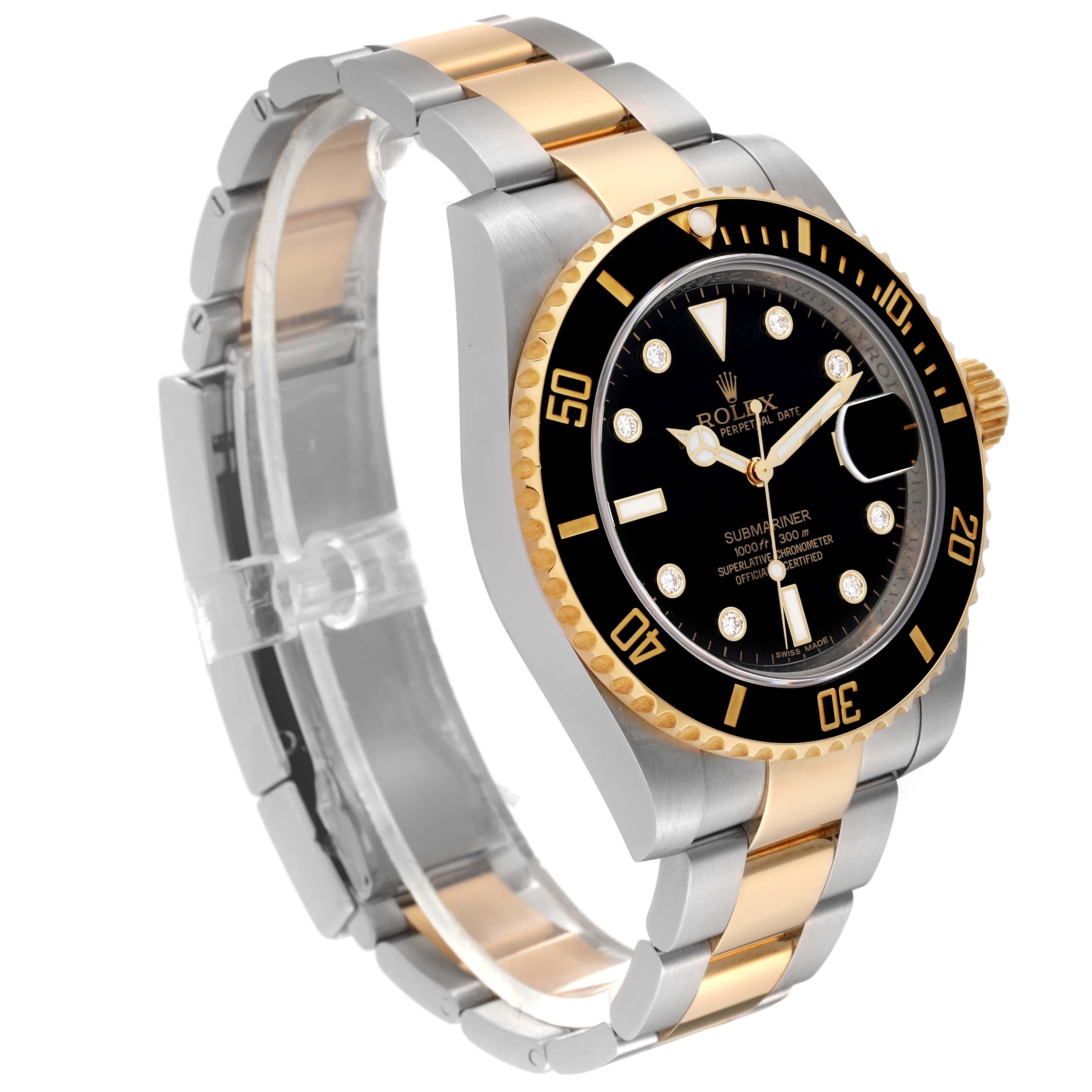 Rolex Submariner Steel Yellow Gold Black Diamond Dial Mens Watch 116613 For Sale 1