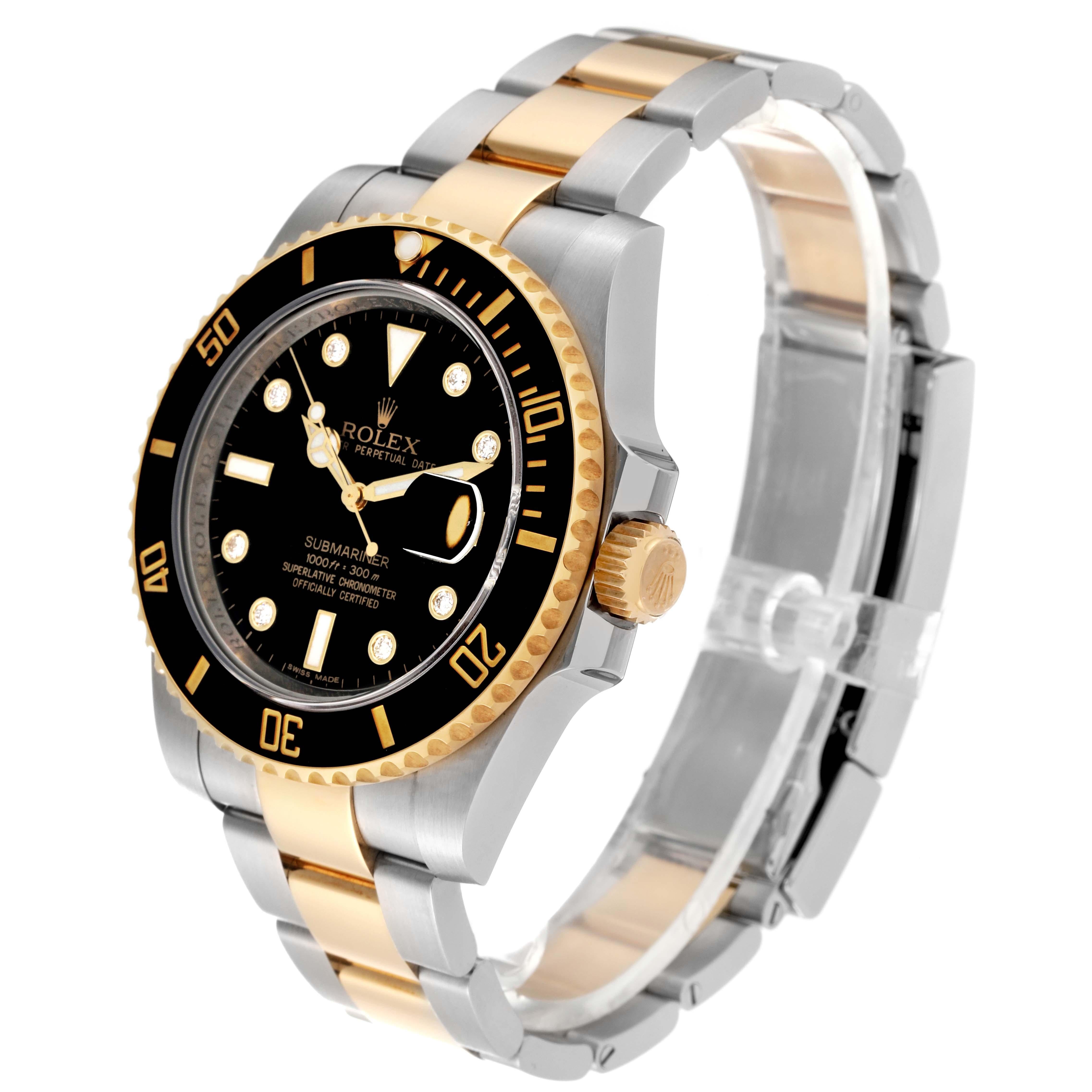 Rolex Submariner Steel Yellow Gold Black Diamond Dial Mens Watch 116613 For Sale 2