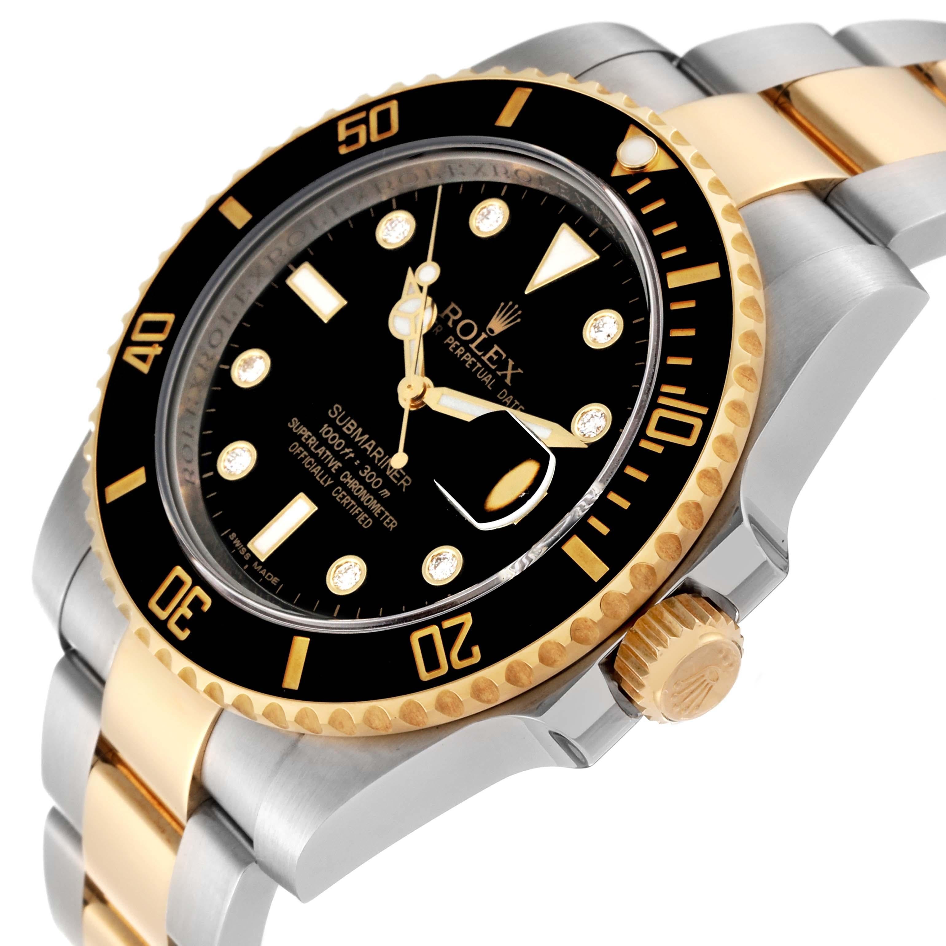 Rolex Submariner Steel Yellow Gold Black Diamond Dial Mens Watch 116613 For Sale 3