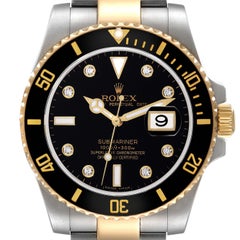Rolex Submariner Steel Yellow Gold Black Diamond Dial Mens Watch 116613