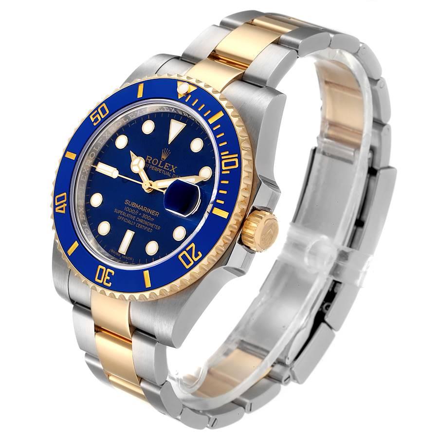 Rolex Submariner Steel Yellow Gold Blue Dial Mens Watch 116613 Box Card In Excellent Condition For Sale In Atlanta, GA