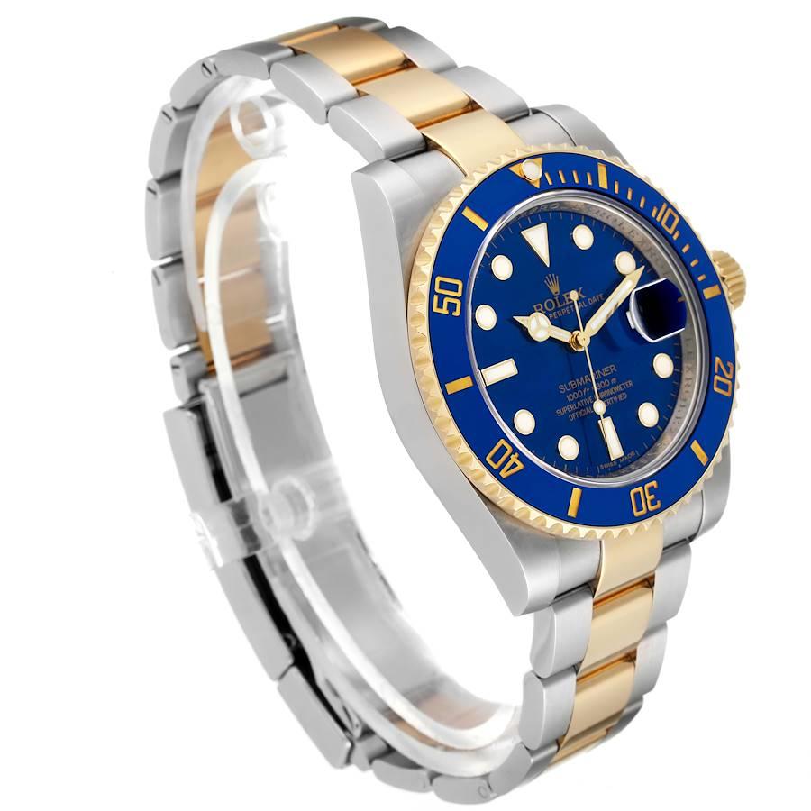 Rolex Submariner Steel Yellow Gold Blue Dial Mens Watch 116613 Box Card In Excellent Condition For Sale In Atlanta, GA