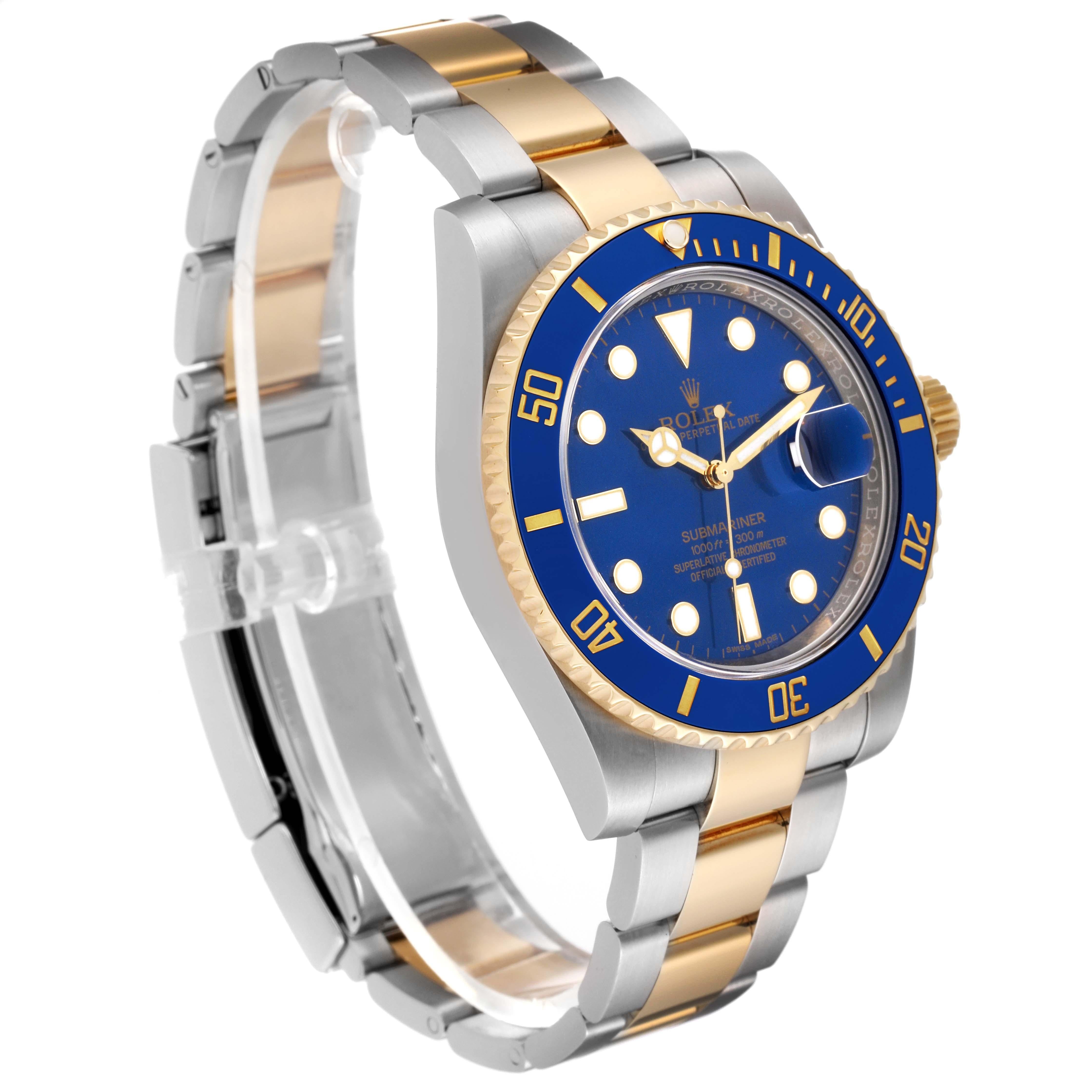 Rolex Submariner Steel Yellow Gold Blue Dial Mens Watch 116613 Box Card In Excellent Condition In Atlanta, GA