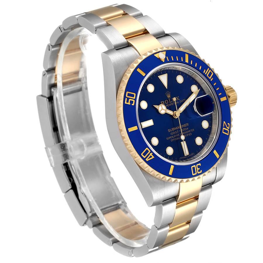 Men's Rolex Submariner Steel Yellow Gold Blue Dial Mens Watch 116613 Box Card For Sale