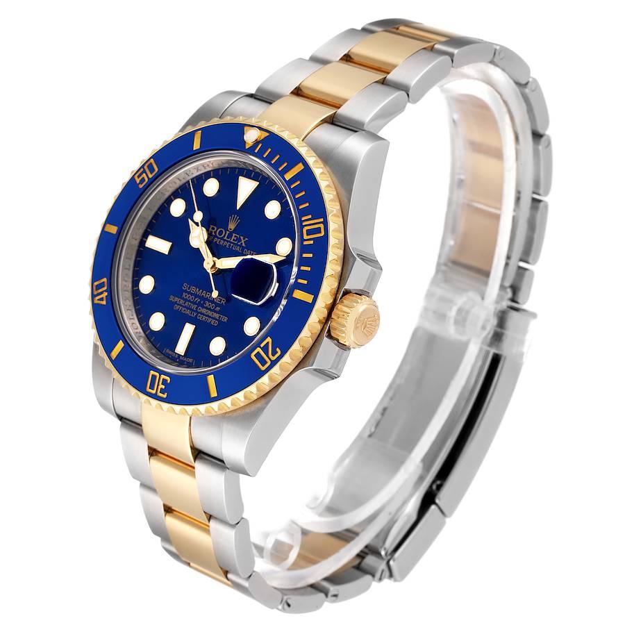 Men's Rolex Submariner Steel Yellow Gold Blue Dial Mens Watch 116613 Box Card For Sale