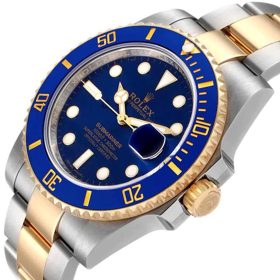Rolex Submariner Steel Yellow Gold Blue Dial Mens Watch 116613 Box Card For Sale 1