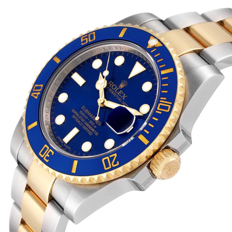 Rolex Submariner Steel Yellow Gold Blue Dial Mens Watch 116613 Box Card For Sale 1