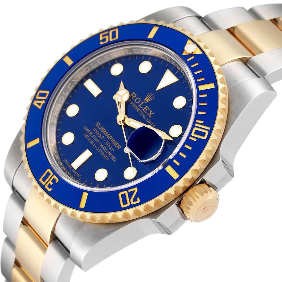 Rolex Submariner Steel Yellow Gold Blue Dial Mens Watch 116613 Box Card In Excellent Condition For Sale In Atlanta, GA