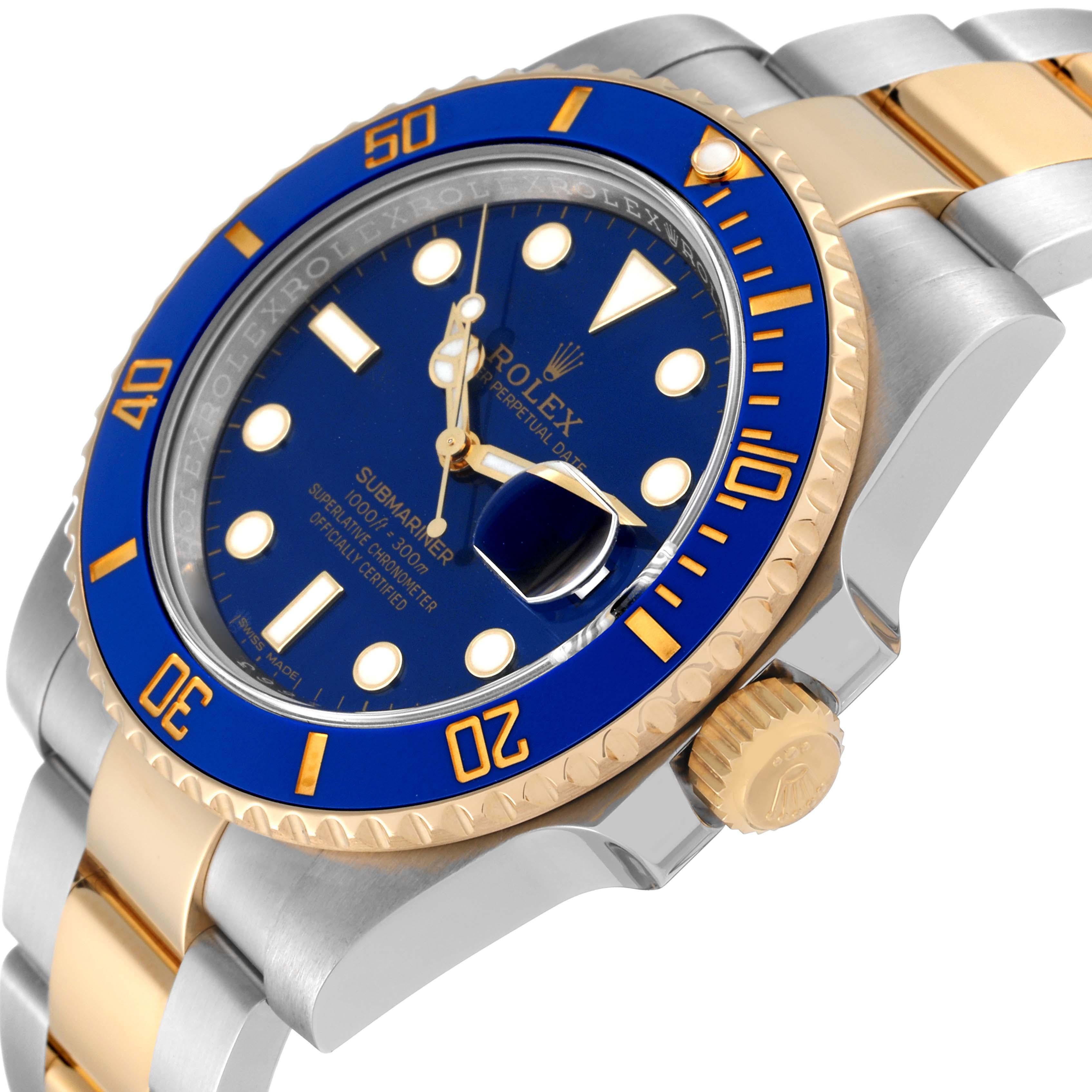 Rolex Submariner Steel Yellow Gold Blue Dial Mens Watch 116613 Box Card In Excellent Condition In Atlanta, GA