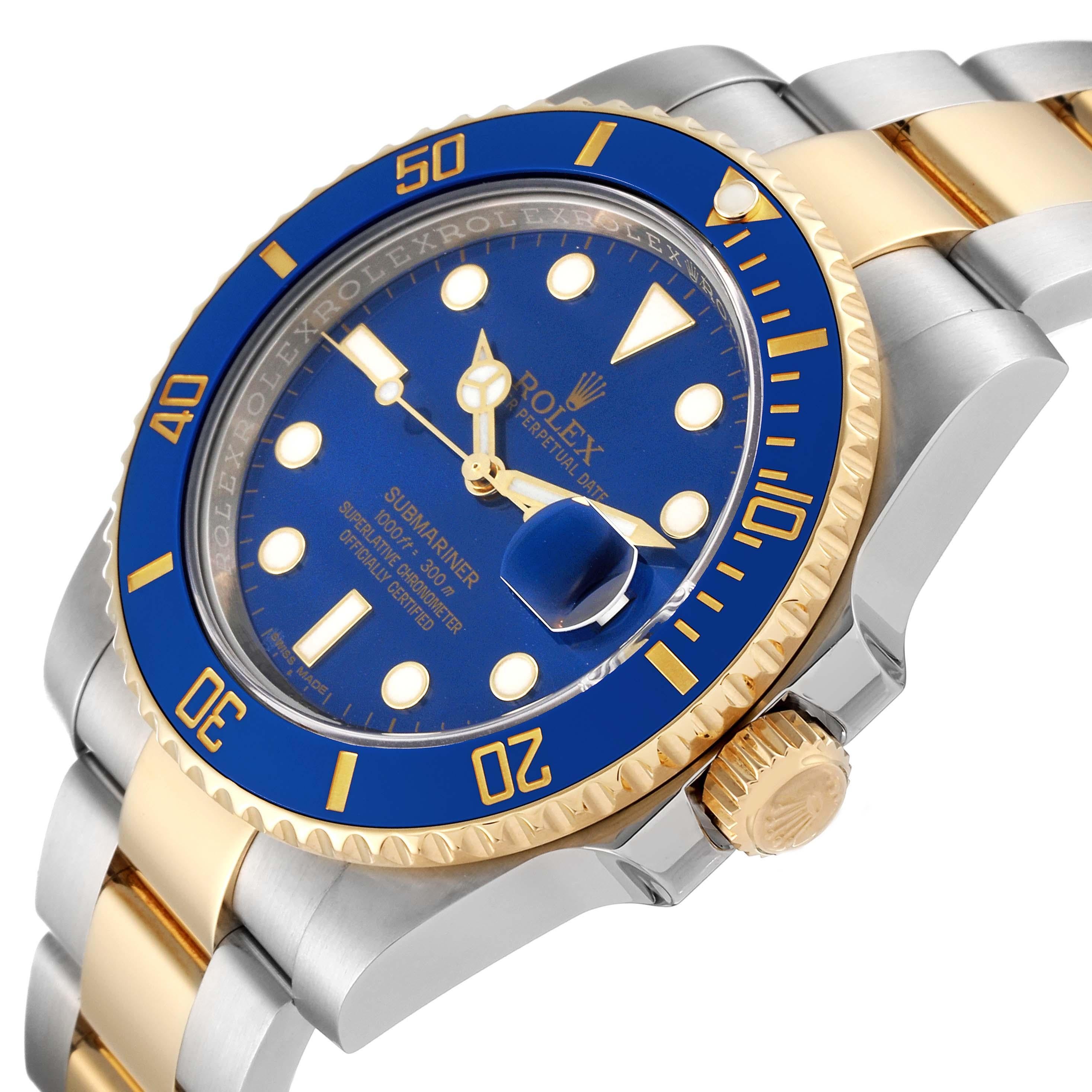 Rolex Submariner Steel Yellow Gold Blue Dial Mens Watch 116613 Box Card 2