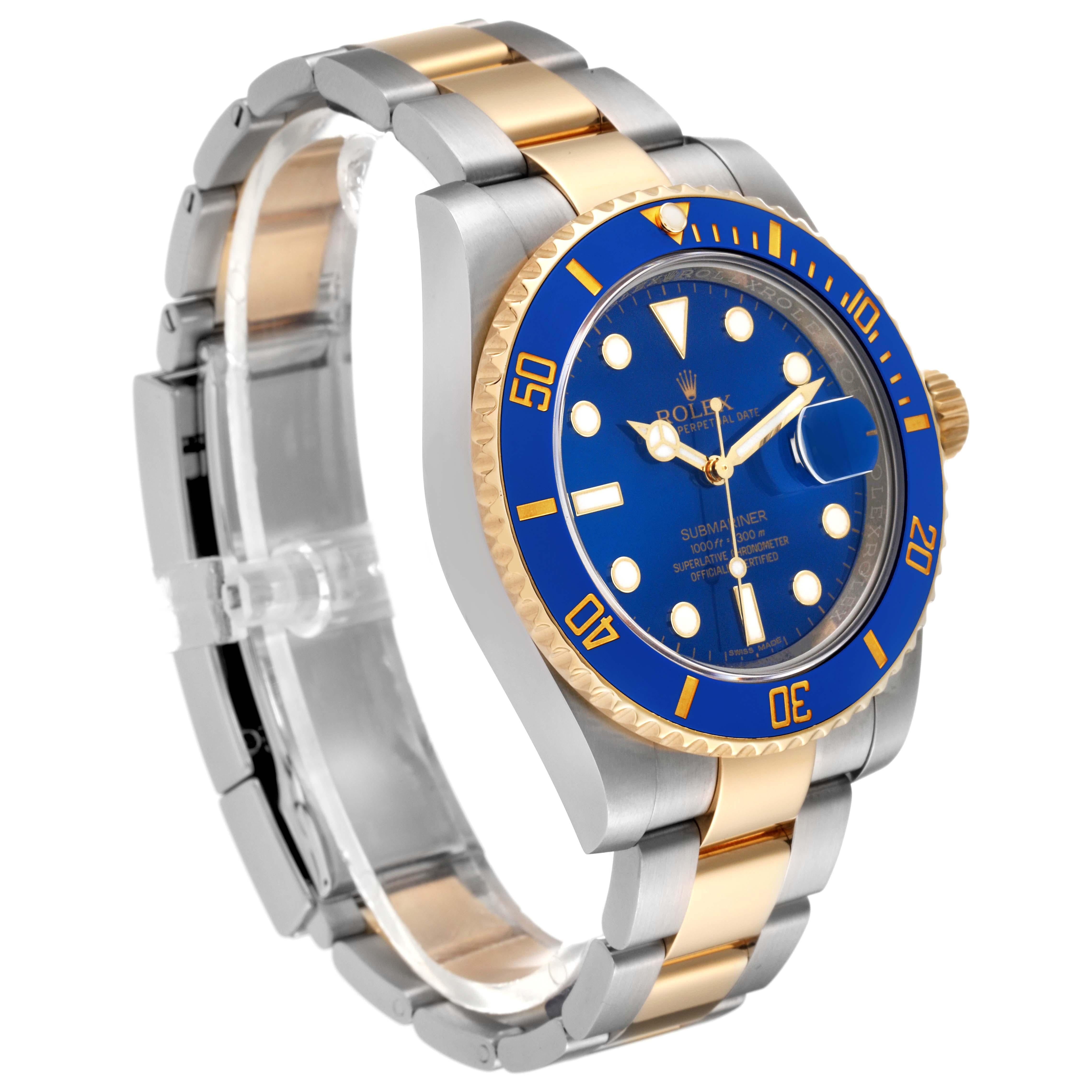 Rolex Submariner Steel Yellow Gold Blue Dial Mens Watch 116613 Box Card For Sale 3