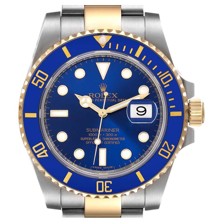 Rolex Submariner Steel Yellow Gold Blue Dial Mens Watch 116613 Box Card For Sale