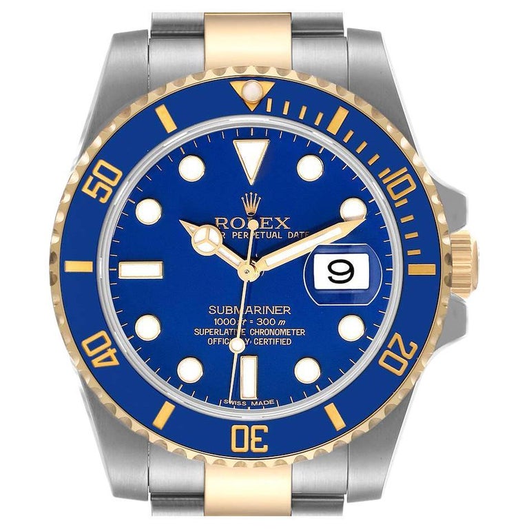 Rolex Submariner Steel Yellow Gold Blue Dial Mens Watch 116613 Box Card ...