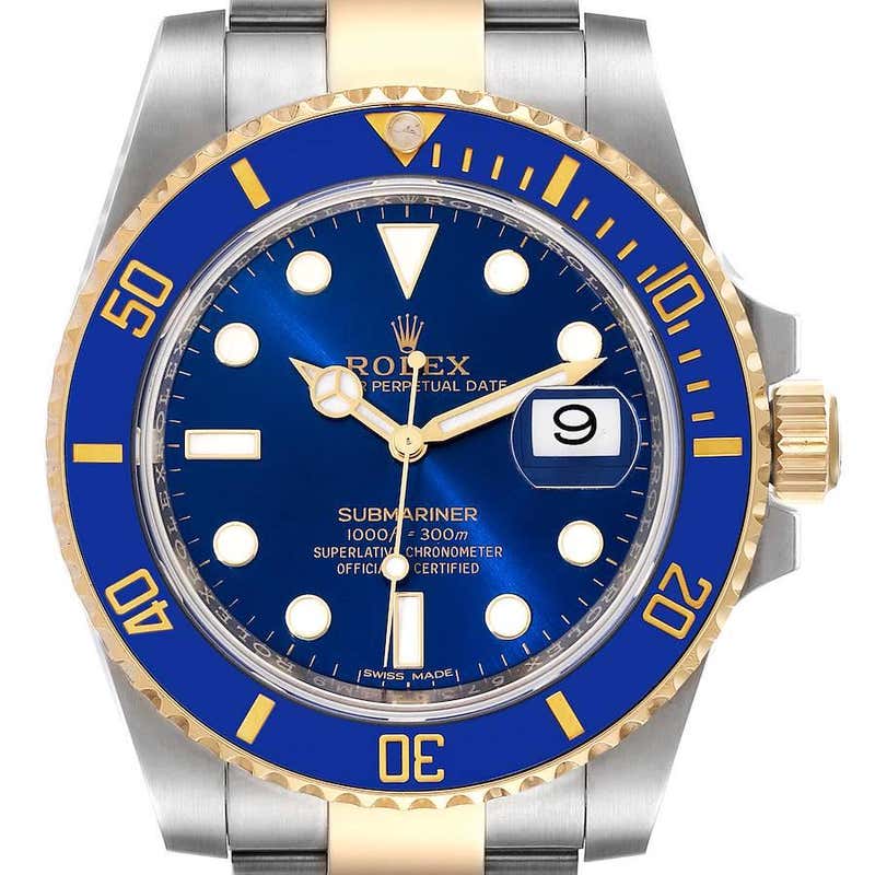Rolex Submariner Black Dial Yellow Gold Men's Watch 116618 Box For Sale ...