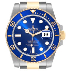 Rolex Submariner Steel Yellow Gold Blue Dial Mens Watch 116613 Box Card