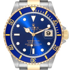 Rolex Submariner Steel Yellow Gold Blue Dial Mens Watch 116613 Box Card