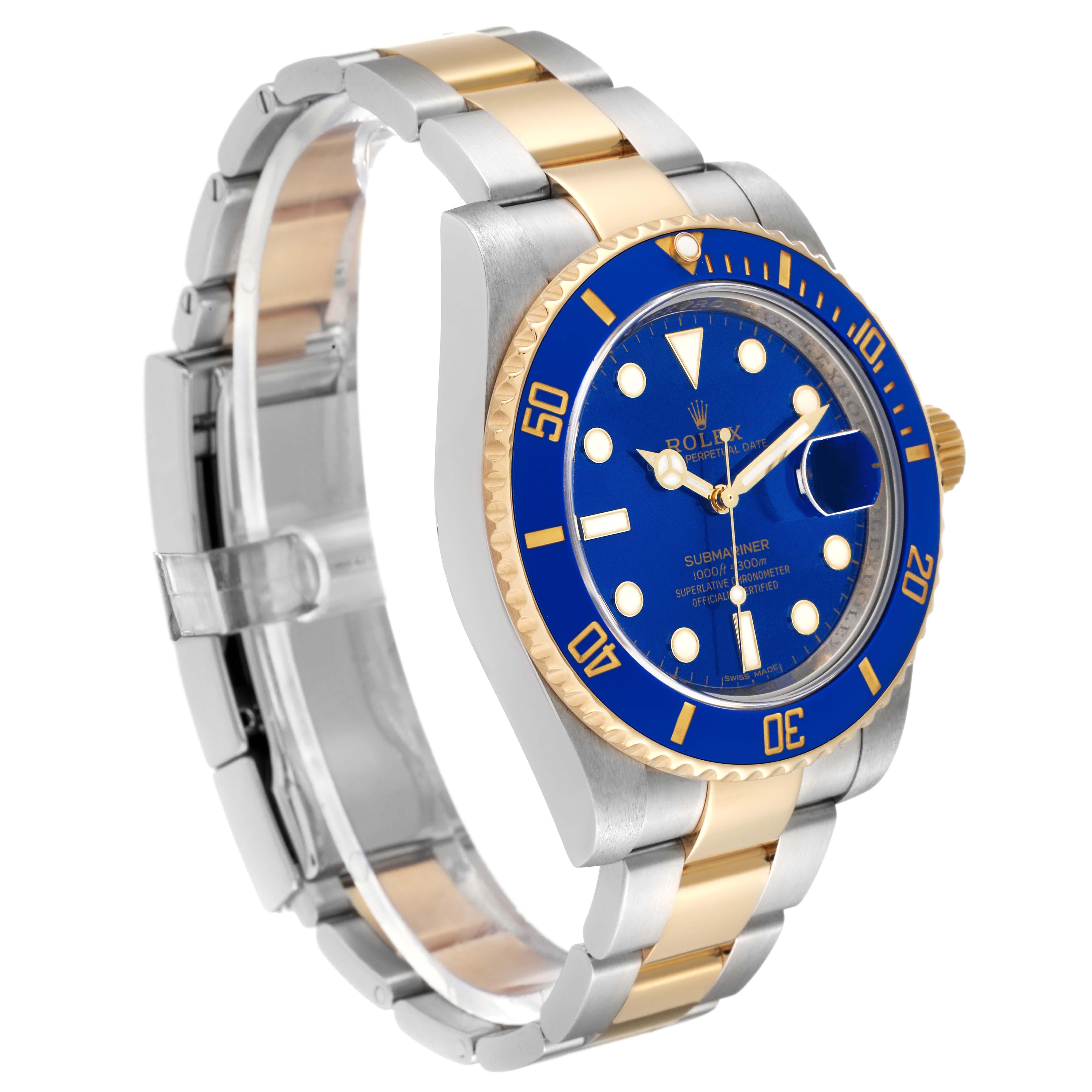 Rolex Submariner Steel Yellow Gold Blue Dial Mens Watch 116613 In Excellent Condition For Sale In Atlanta, GA