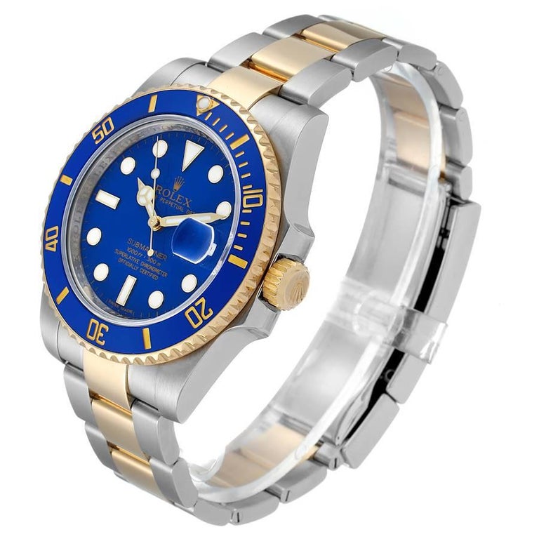 Men's Rolex Submariner Steel Yellow Gold Blue Dial Mens Watch 116613