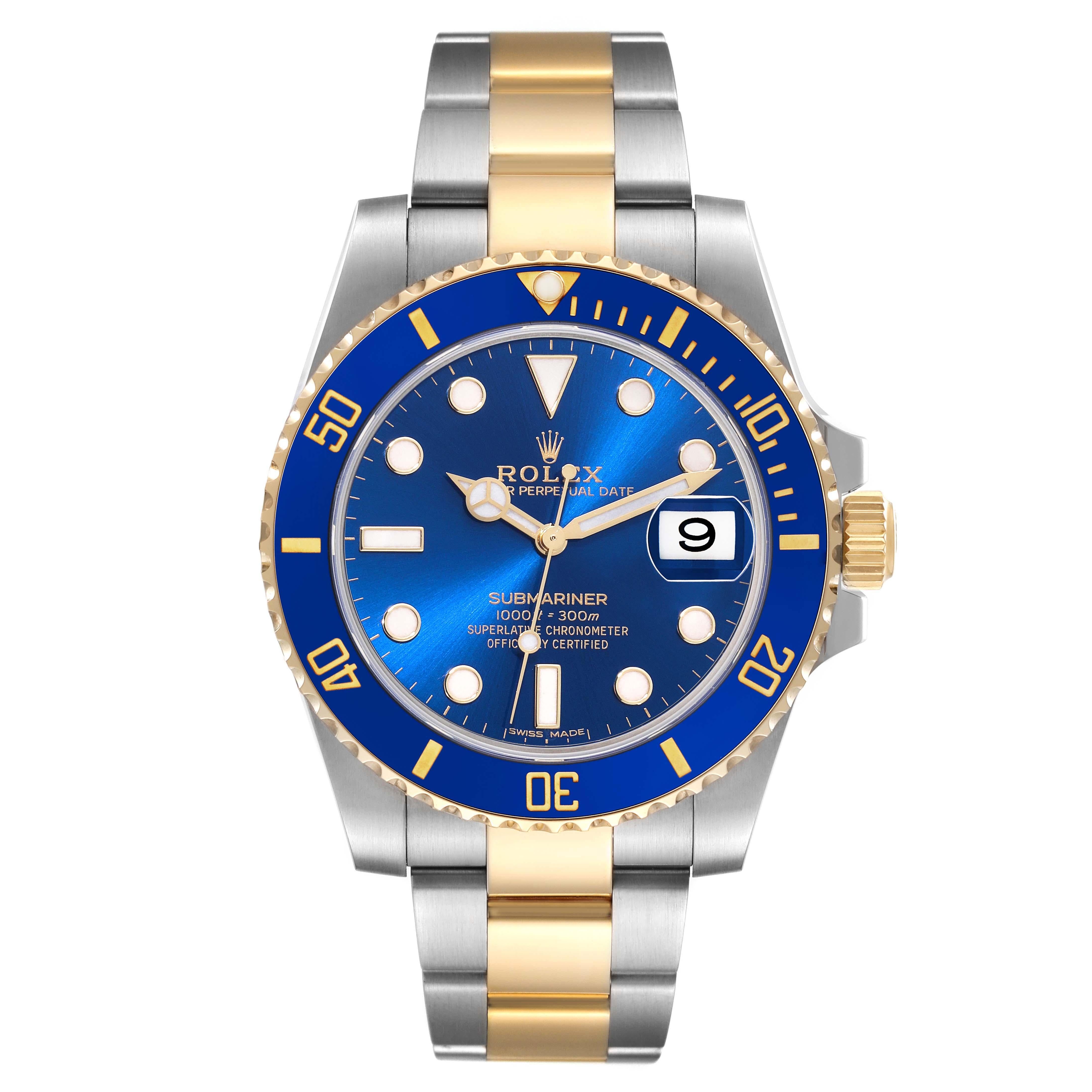 Men's Rolex Submariner Steel Yellow Gold Blue Dial Mens Watch 116613