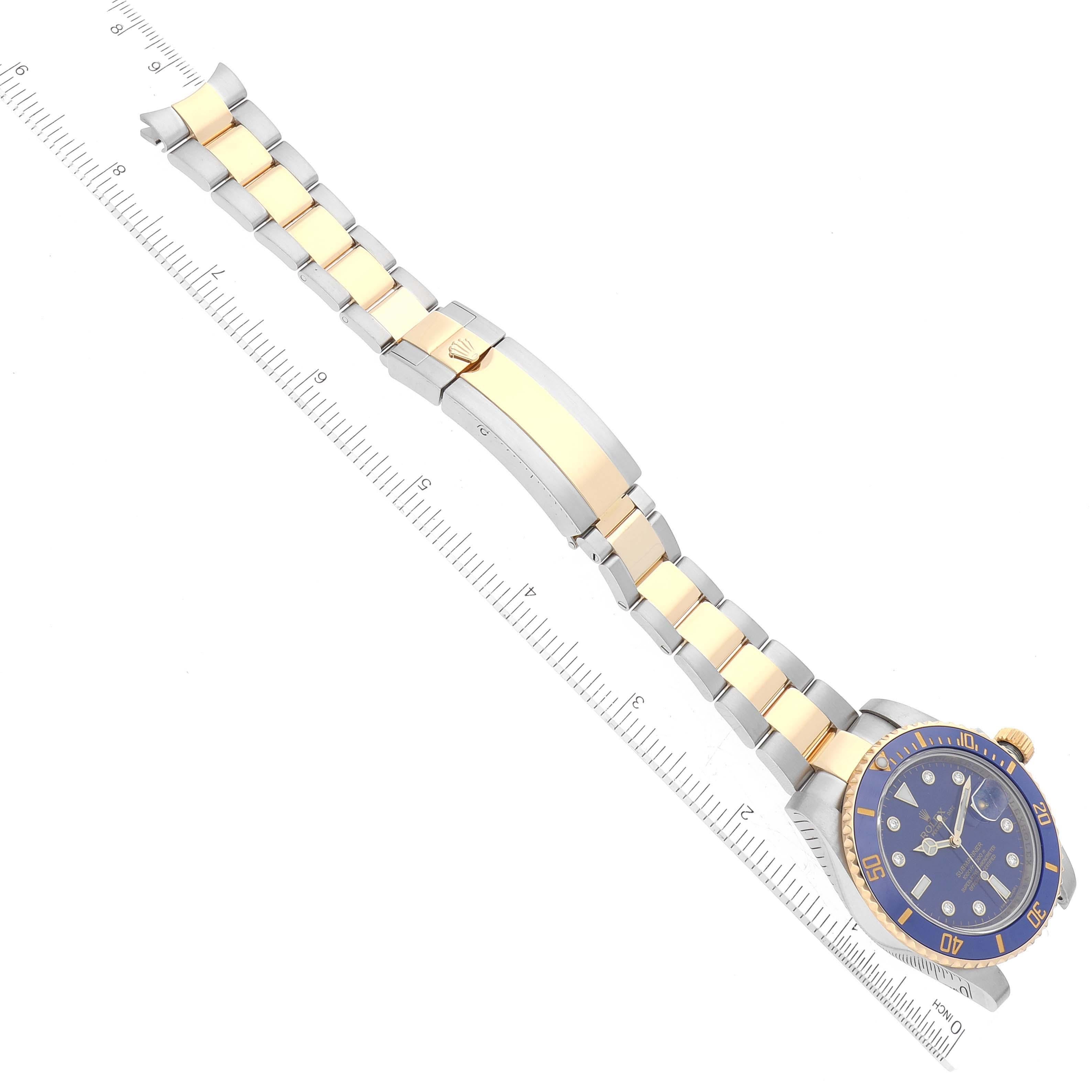 Rolex Submariner Stahl Gelbgold Blaues Diamant-Zifferblatt Herrenuhr 116613 im Angebot 5