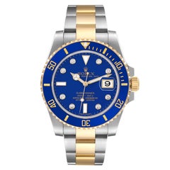Rolex Submariner Steel Yellow Gold Blue Diamond Dial Mens Watch 116613