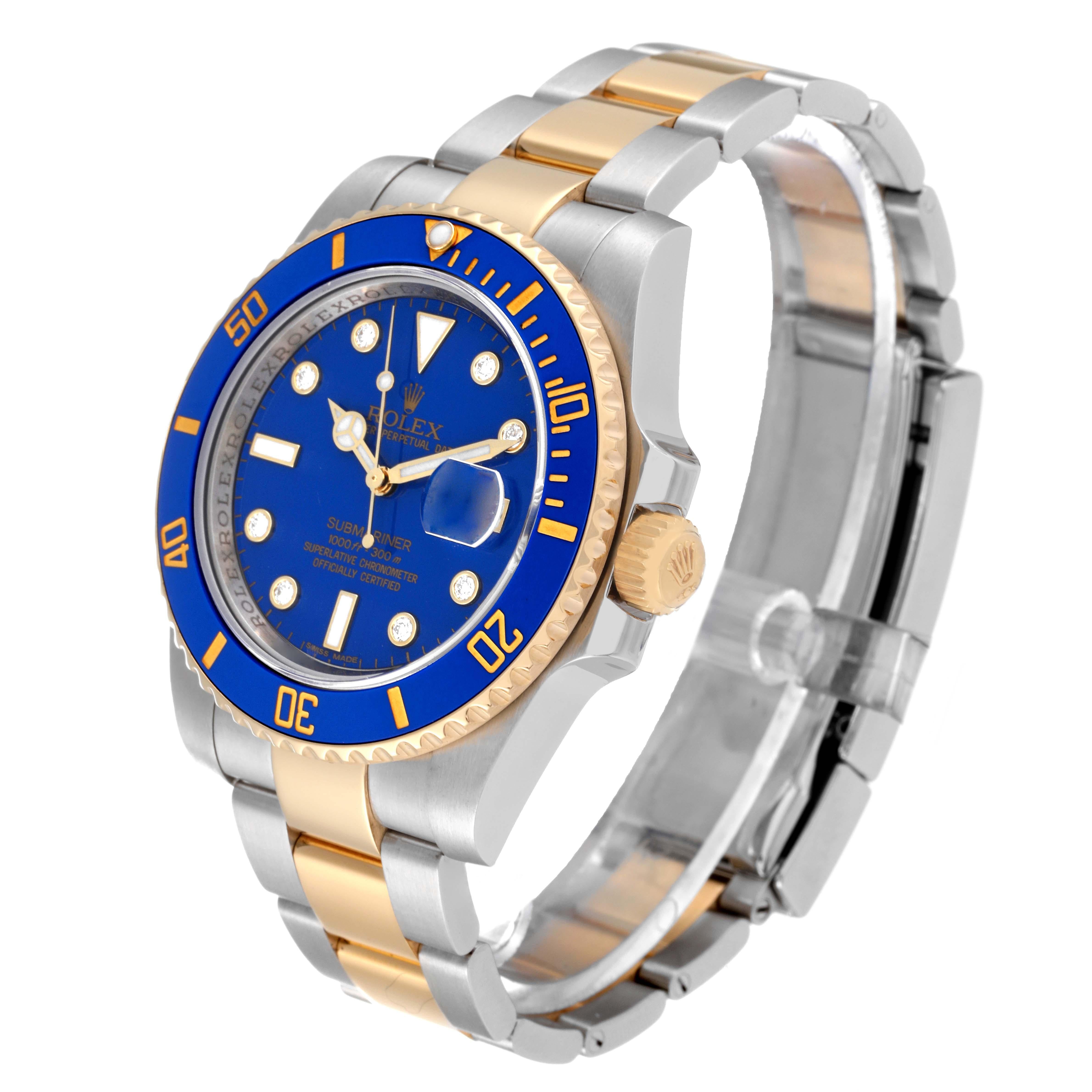 Men's Rolex Submariner Steel Yellow Gold Blue Diamond Dial Mens Watch 116613 For Sale