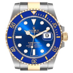 Rolex Submariner Steel Yellow Gold Blue Diamond Dial Mens Watch 116613