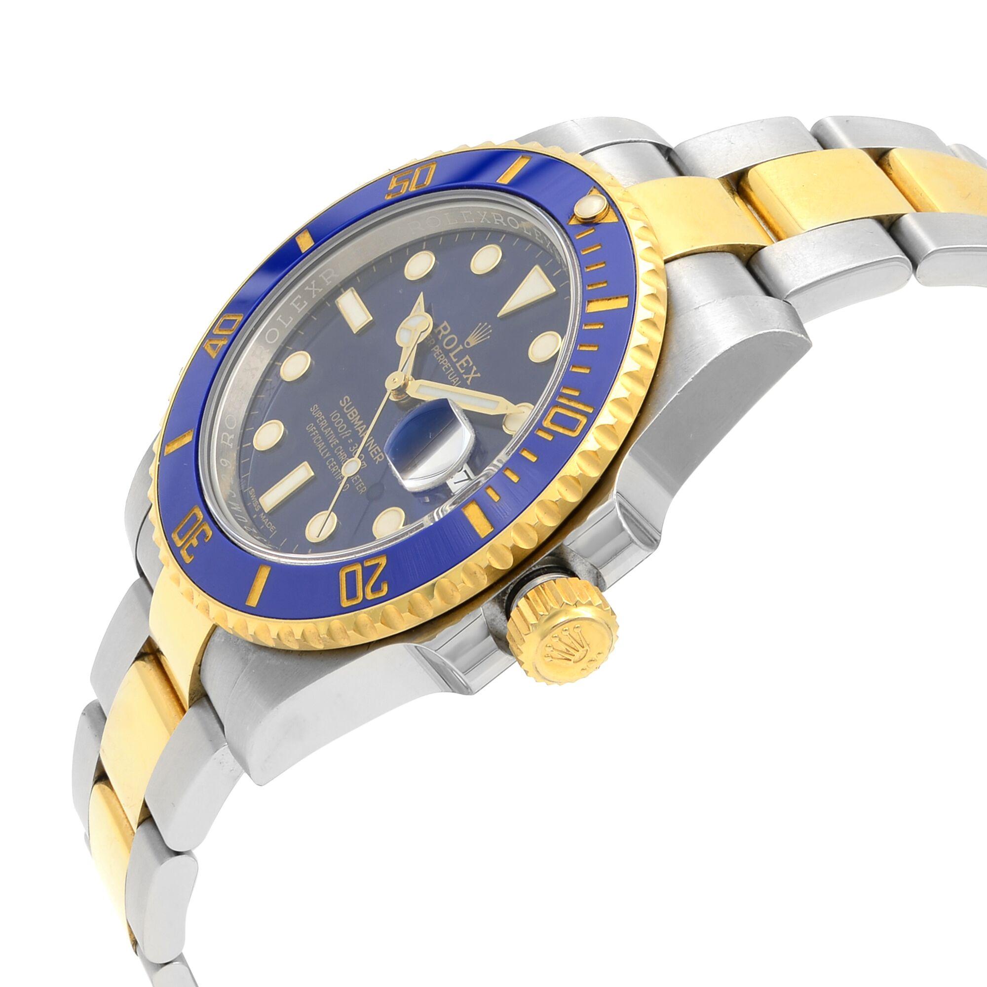 Rolex Submariner Steel Yellow Gold Ceramic Blue Dial Automatic Mens Watch 116613 In Excellent Condition In New York, NY