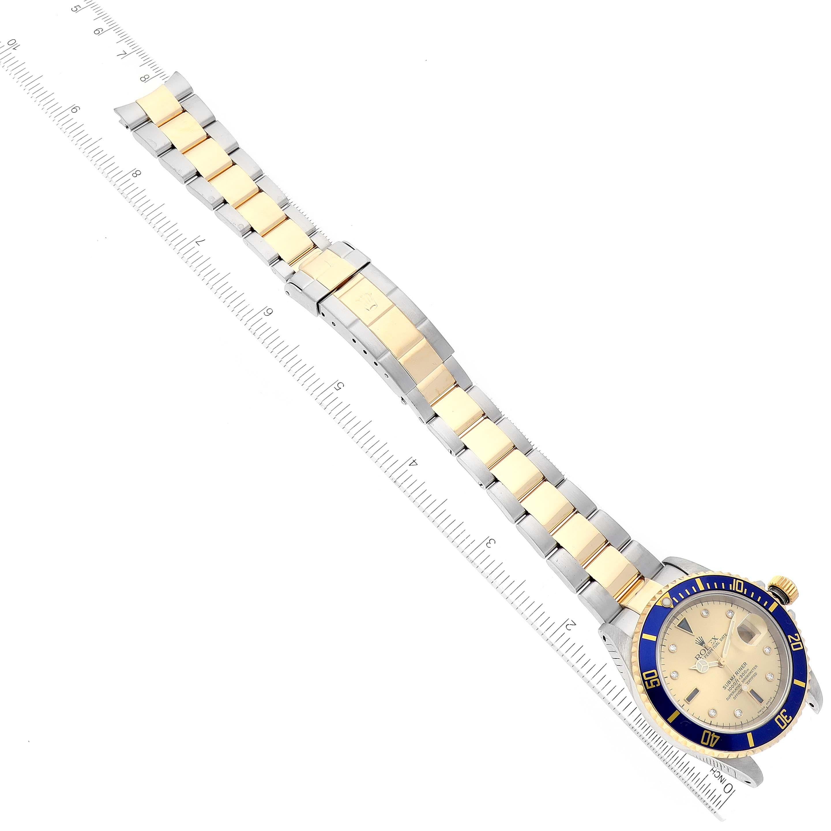 Rolex Submariner Steel Yellow Gold Diamond Sapphire Serti Dial Mens Watch 16613 6