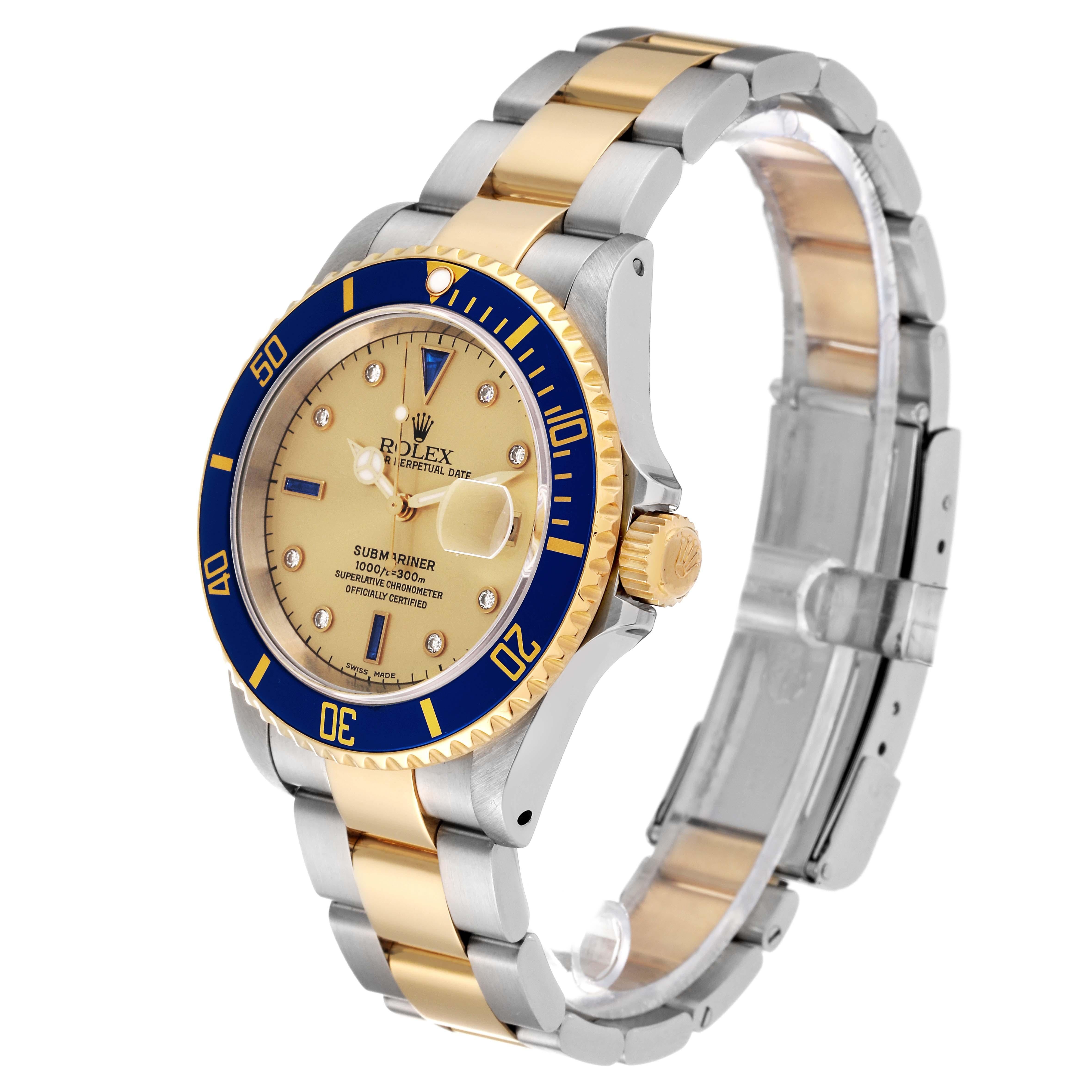 Rolex Submariner Steel Yellow Gold Diamond Sapphire Serti Dial Mens Watch 16613 3