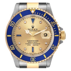 Rolex Submariner Acero Oro Amarillo Diamante Zafiro Esfera Serti Reloj Caballero 16613