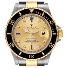 Rolex Submariner Steel Yellow Gold Diamond Sapphire Serti Dial Mens Watch 16613