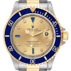 Rolex Submariner Acciaio Oro Giallo Diamante Zaffiro Quadrante Serti Orologio Uomo 16613