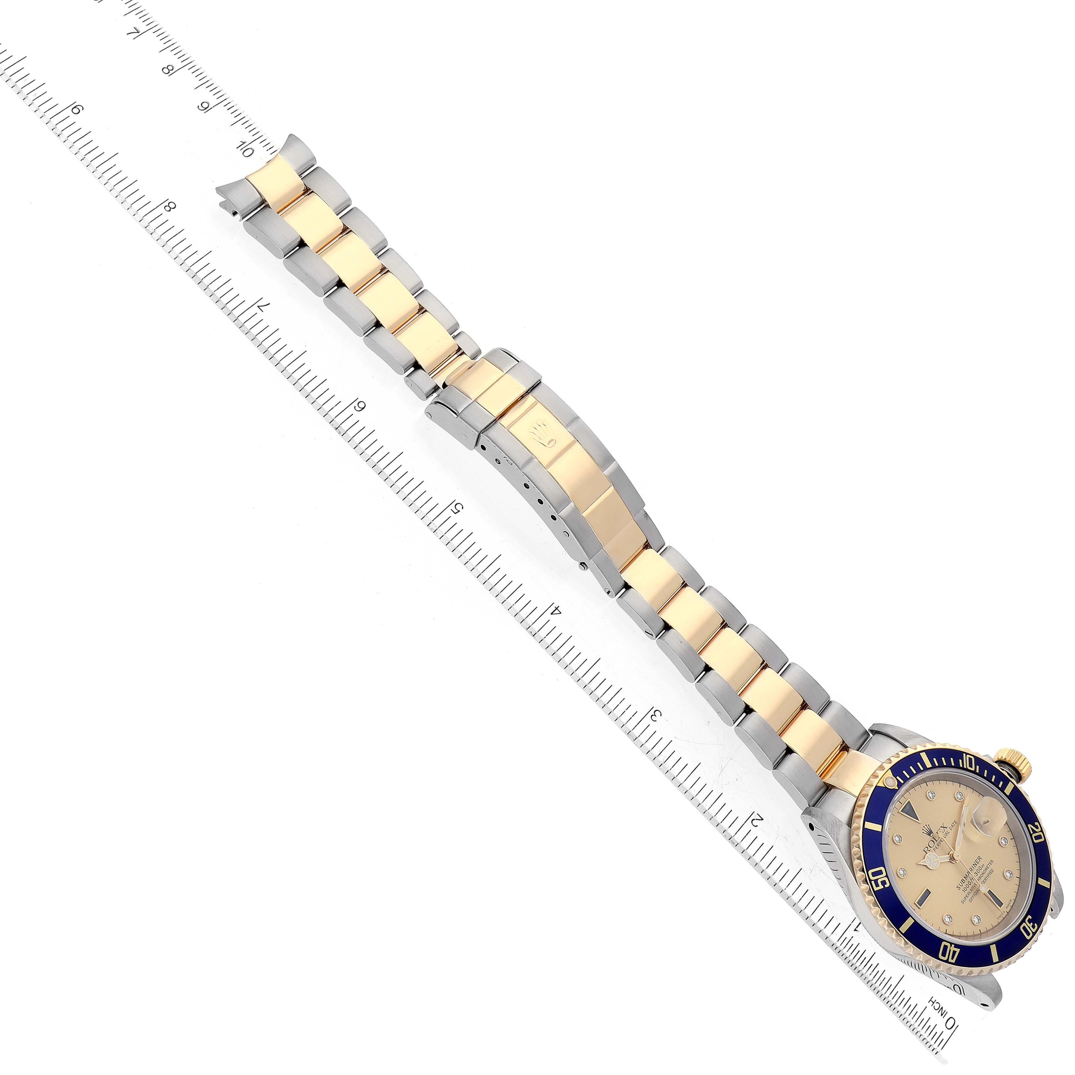 Rolex Submariner Steel Yellow Gold Diamond Sapphire Serti Dial Mens Watch 8