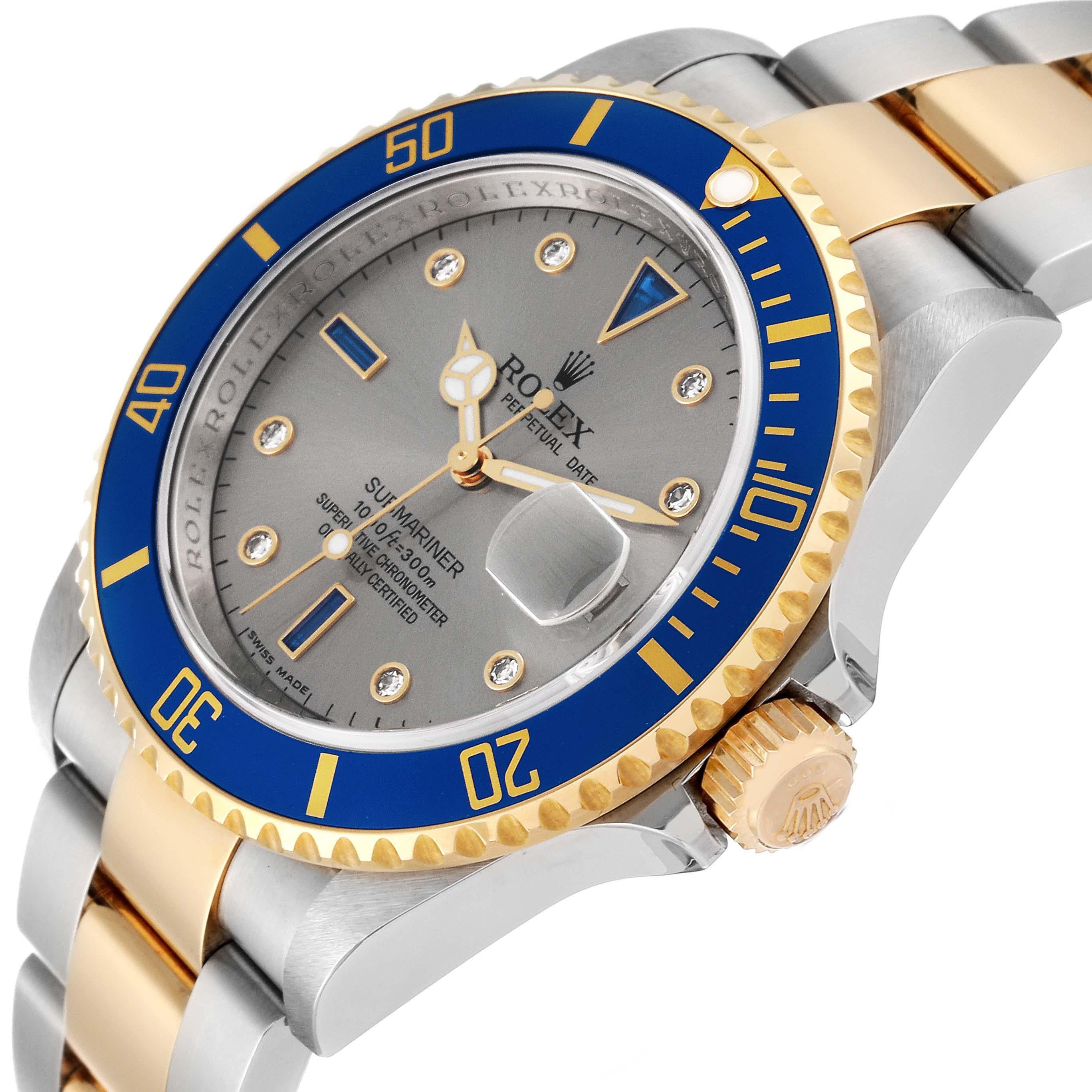Rolex Submariner Steel Yellow Gold Diamond Sapphire Serti Dial Mens Watch 1