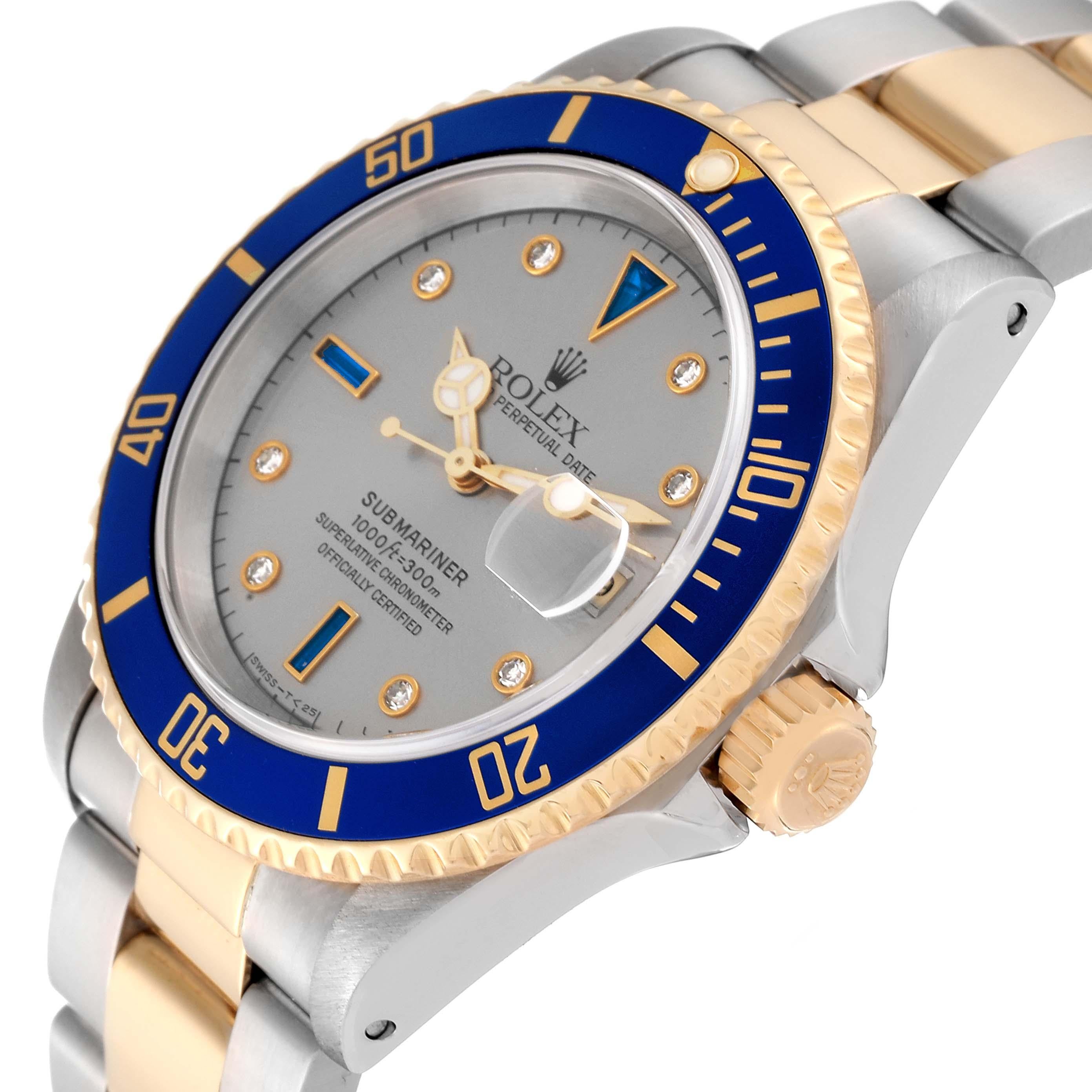 Rolex Submariner Steel Yellow Gold Diamond Serti Dial Mens Watch 16613 1