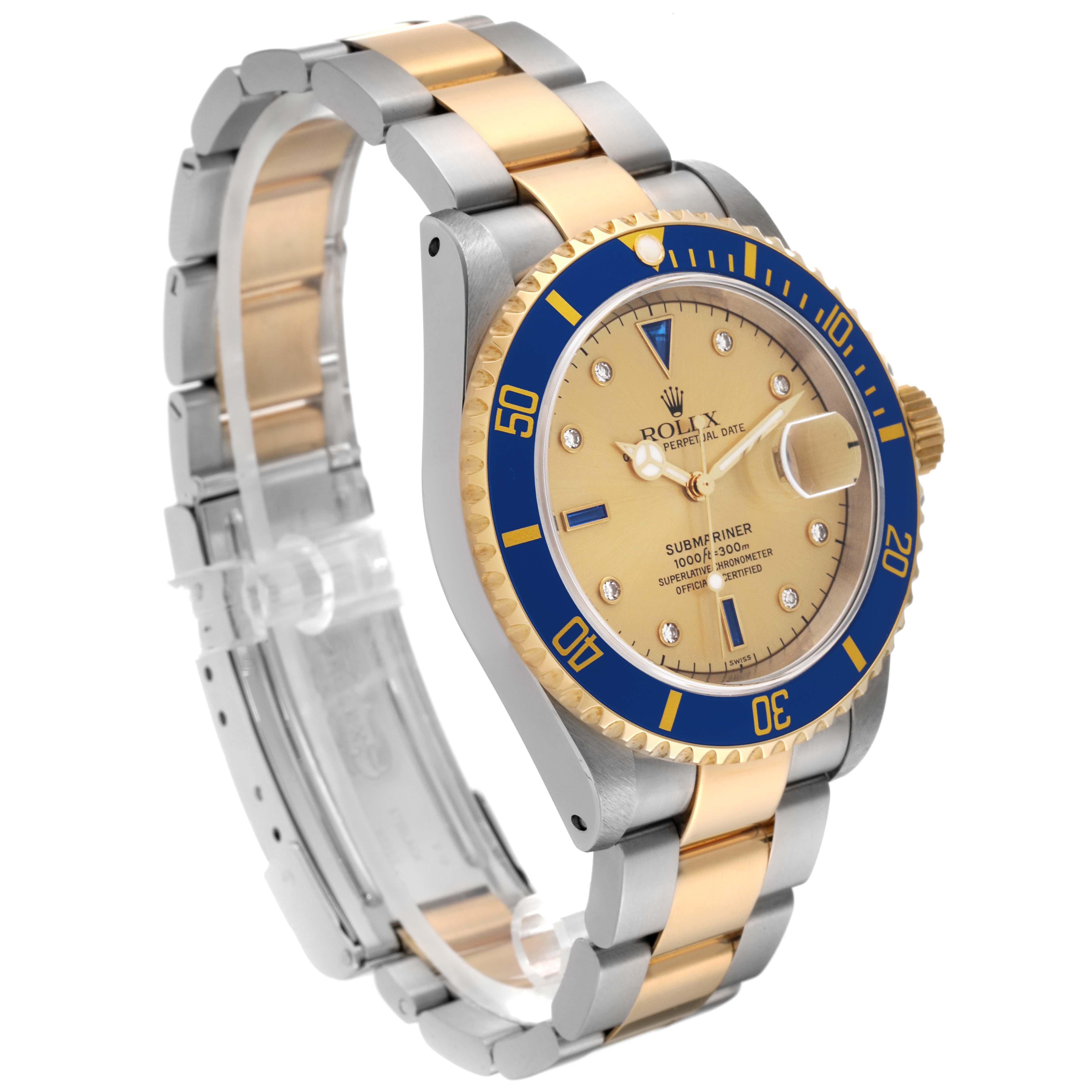 Rolex Submariner Steel Yellow Gold Diamond Serti Dial Watch 16613 Unworn NOS In Excellent Condition For Sale In Atlanta, GA