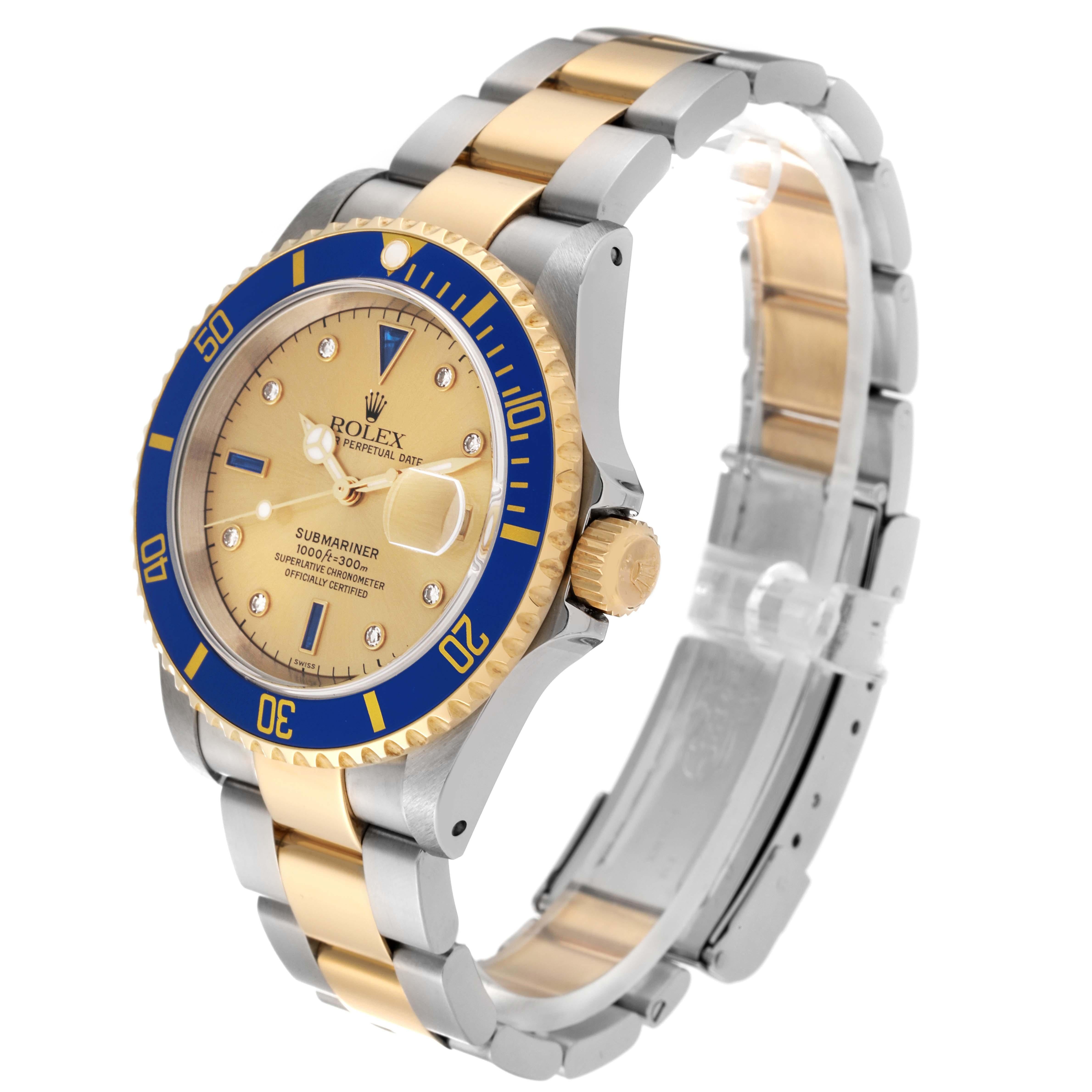Men's Rolex Submariner Steel Yellow Gold Diamond Serti Dial Watch 16613 Unworn NOS For Sale