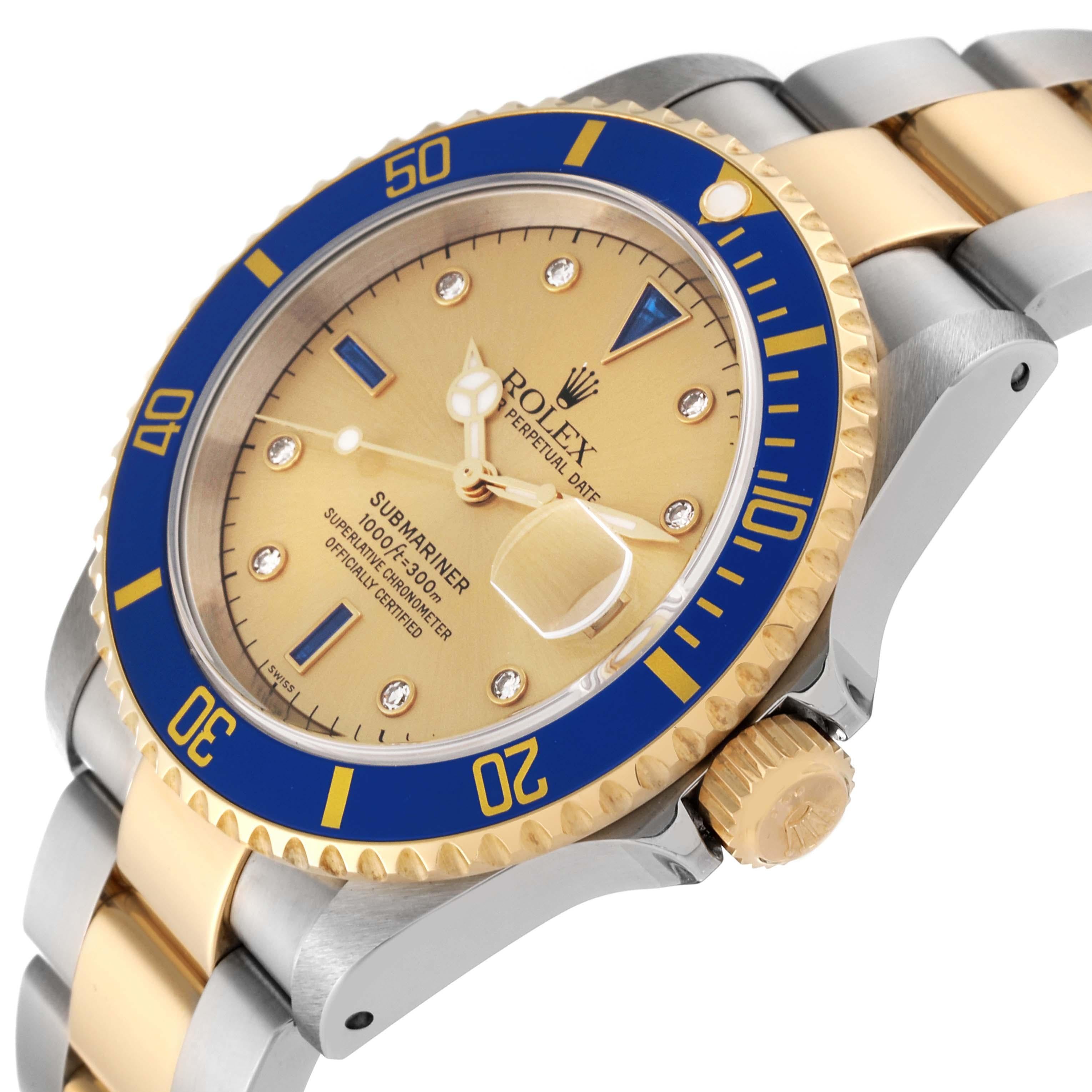 Rolex Submariner Stahl Gelbgold Diamant Serti Zifferblatt Uhr 16613 Ungetragen NOS im Angebot 2