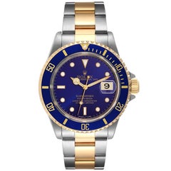 Rolex Submariner Steel Yellow Gold Purple Blue Dial Mens Watch 16613