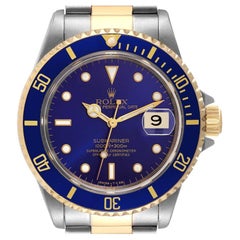 Vintage Rolex Submariner Steel Yellow Gold Purple Blue Dial Mens Watch 16613